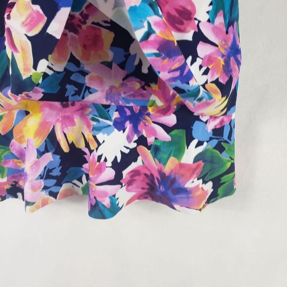 Swim Solutions Tankini Top Womens 10 Navy Multi Triple Pleat Floral D Cup 806840 - Picture 6 of 10